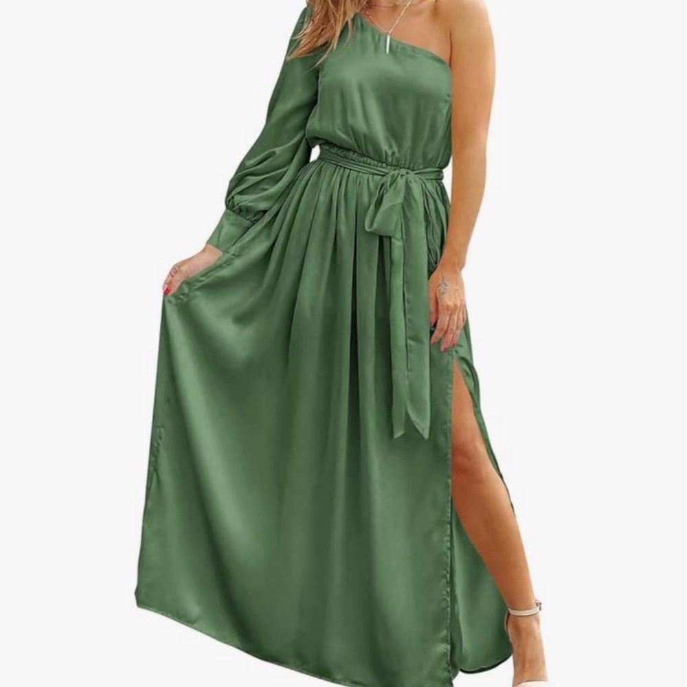 Kirundo One-Shoulder Satin Maxi Dress | Soft Green | Wedding Guest / Formal